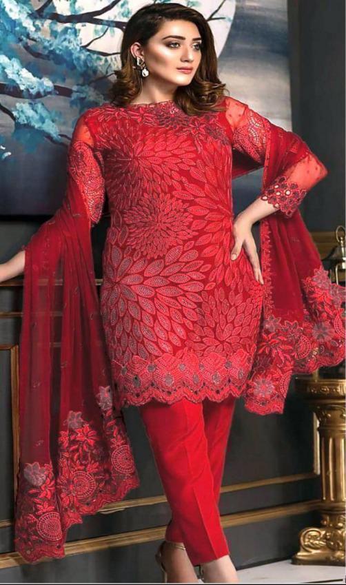 Aliza Waqra New Design suit on CHIFFON RR-0017 Red
