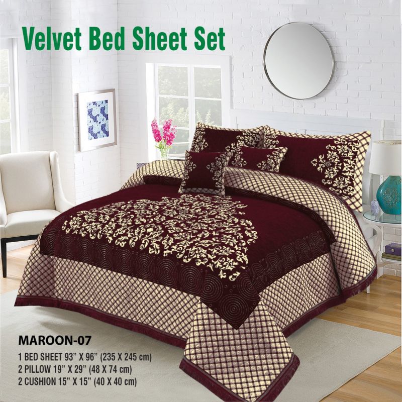 Velvet BedSheet New Design Maroon-07