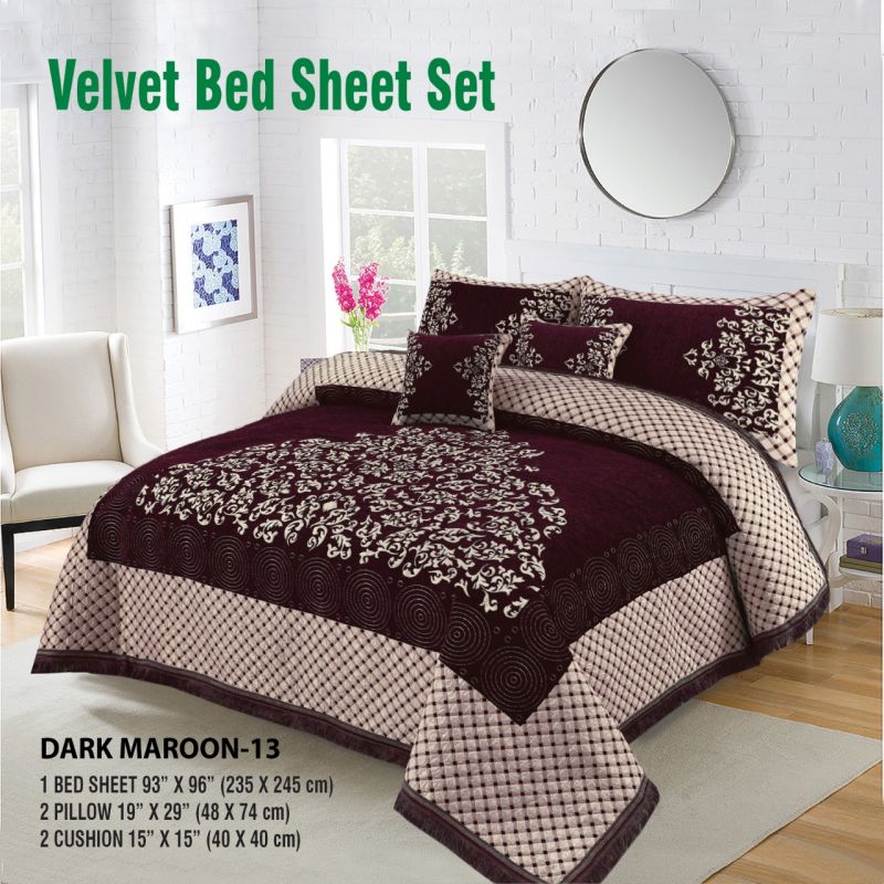 Velvet BedSheet New Design Dark Maroon-13