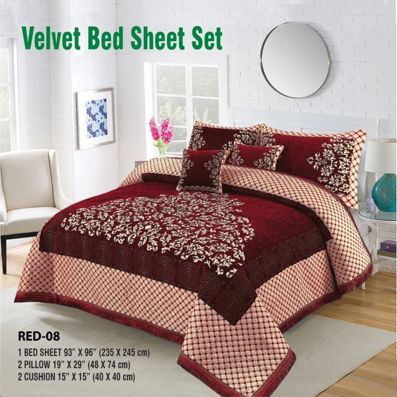 Velvet BedSheet New Design Red-08