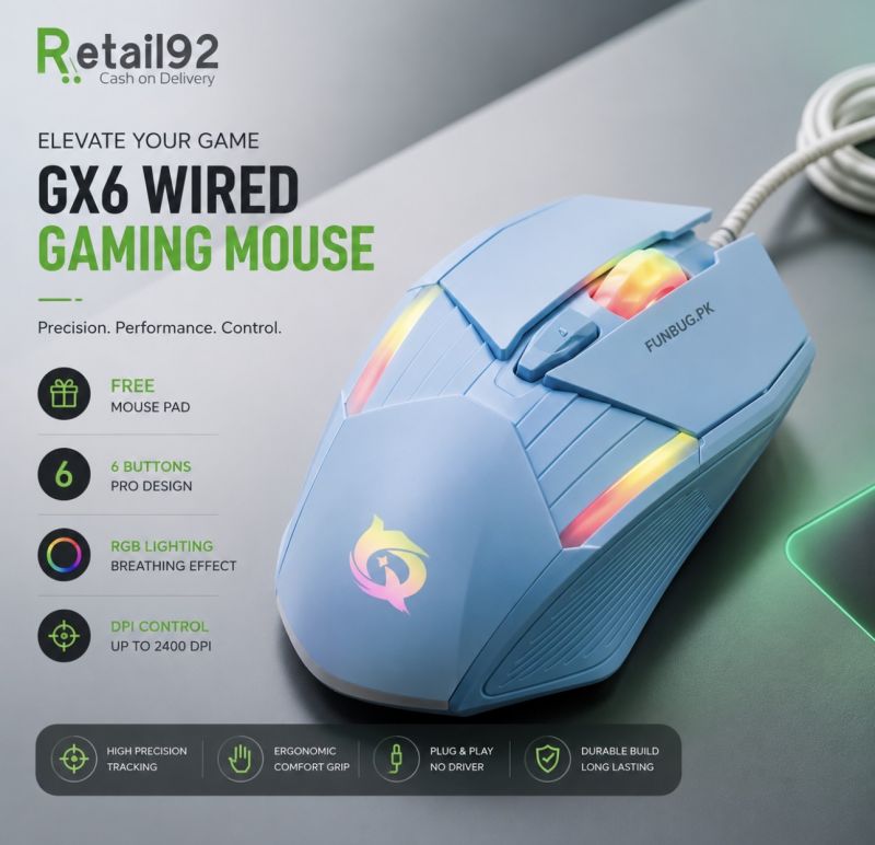 6 Buttons Sports Mechanical Wired Gaming Mouse RGB with 4-Levels DPI Control