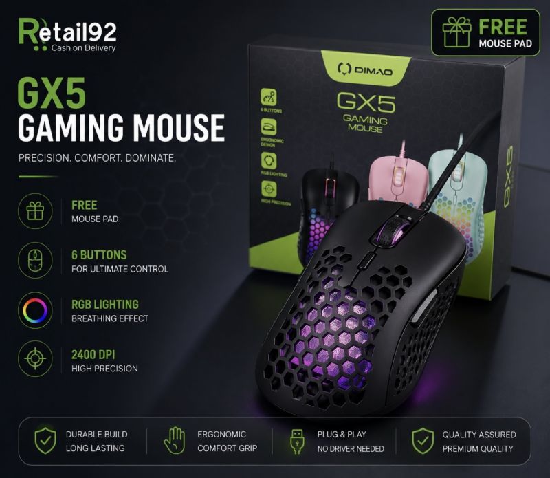 DIAMO gx5 rgb gaming mouse 6400 dpi for pc or laptop