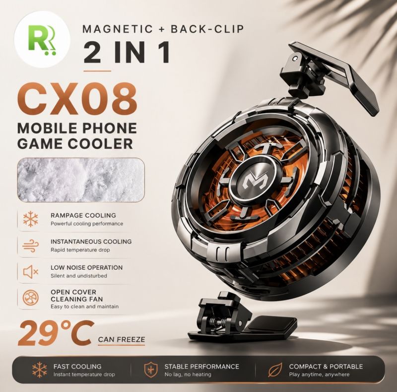 CX08 Magnetic Phone Cooler Portable Phone Semiconductor Radiator Rapid Fast Cooling Phone Cooler for Mobile Gaming Video Streaming