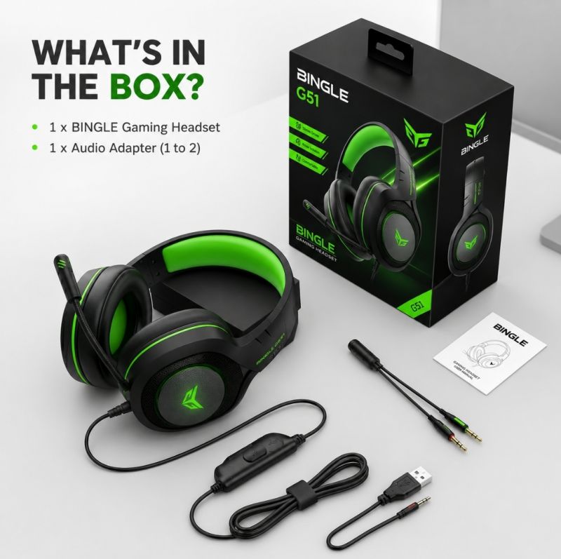 [Professional] Bingle G51 Gaming Headphones Rgb with Mic for PC, Pubg Mobile, PS4, Laptop - 360 Surround Sound Super Bass Vibration Over the Ear Wired Head Phones Headset for Gaming with Noise Cancelling Micophone