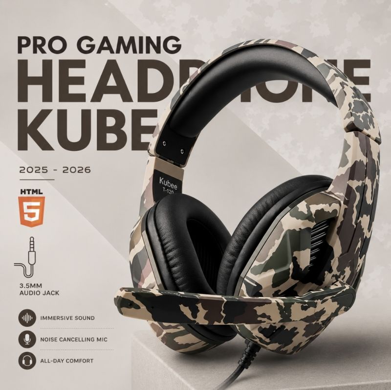 KUBITE ARMY - RGB Wired Gaming Headset for PC, Laptop, PS4, Xbox One & Mobile Professional 3D Surround Sound RGB Headphones Noise Canceling Mic with Red LED Light Soft Earmuffs Over Ear Headset Best Quality Stereo Bass Gaming Headphone.