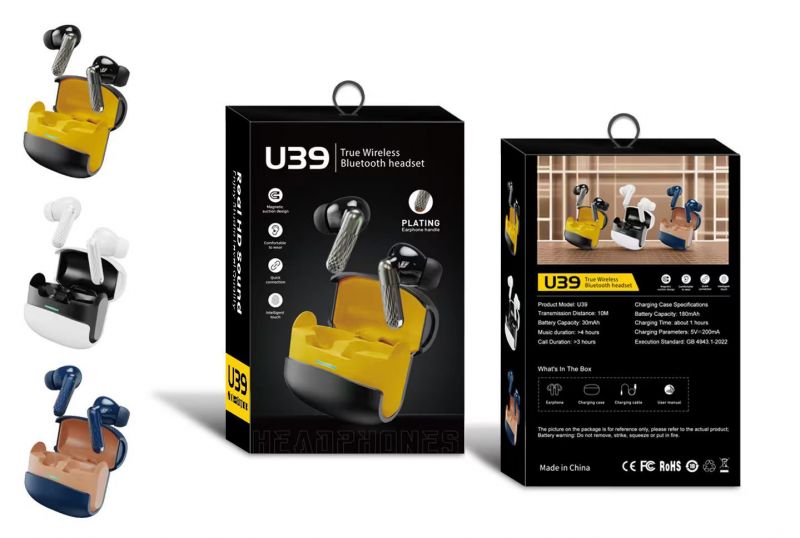 U39 Wireless Bluetooth 5.3 TWS Gaming Earbuds_Low Latency Gaming Mode_ENC Noise Cancelling_Heavy Deep Bass With HD Sound_USB-C Charging Case_Touch Control_Comfortable Fit_Long Backup