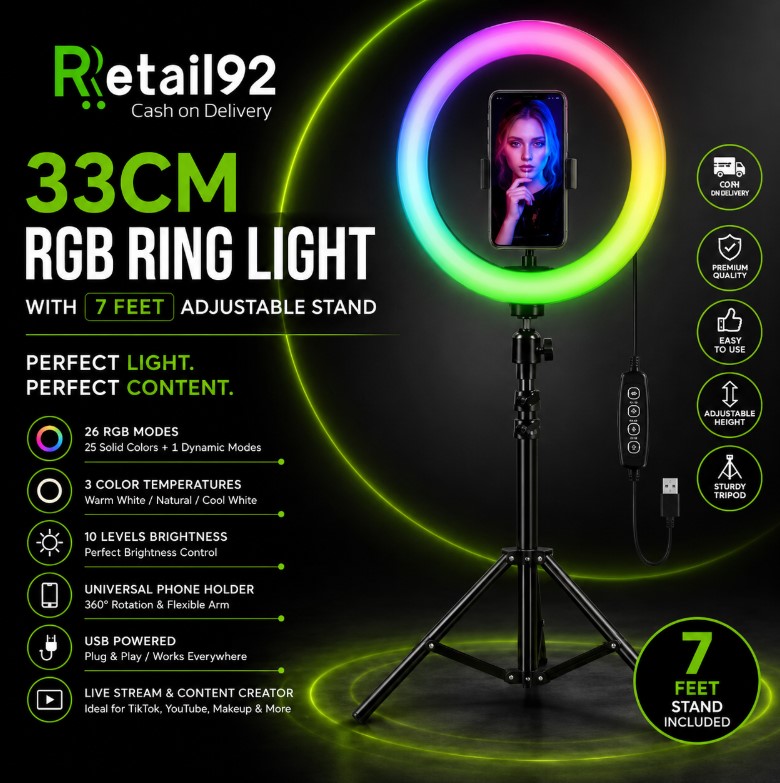 33CM RGB Ring Light with 7FT Adjustable Tripod Stand USB LED Selfie Ring Lamp for TikTok YouTube Live Streaming Makeup Photography Video Recording Mobile Holder Dimmable Studio Light 26 RGB Modes 3 Color Temperatures for Creators Vloggers Gaming