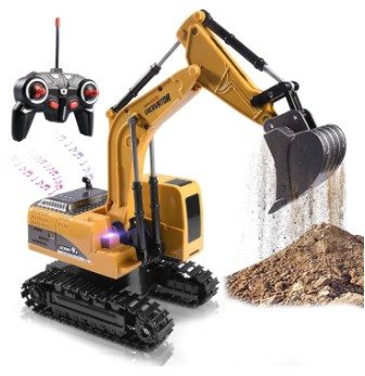 RC Excavator Construction Toy with Metal Bucket, 680° Rotating Cab, 2.4GHz Remote, Dual 1200mAh Rechargeable Batteries, Lights & Sounds, Durable ABS Tracks, USB Charging, Perfect Gift for Kids Ages 6–12