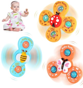 3pcs Baby Rattles Set with Suction Cup Spinner Toy for On-the-Go Fun deal for Travel, Dining Table, and Bathroom Use