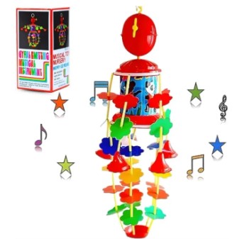 Musical Rotating Jhoomer for 0-6 Months New Born Baby Toys | Hanging Rattle with Key Operated | Cradle Soothing Sound Windup Infant Toy for Kids, Boys & Girls Birthday Gift for Children