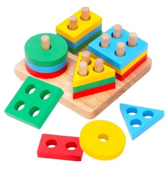 Wooden Geometric Shape Matching Toy | 4-Column Block Sorter | Early Educational Colorful Puzzle for Kids
