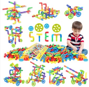 STEM Building Blocks Colorful Pipe Tube Creative Puzzle Construction Set with Wheels