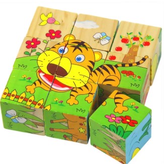 6 Sided Jungle Animals Cubical Wooden Puzzle for Kids