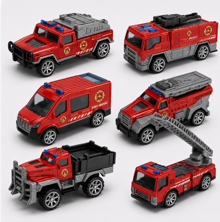 6pcs Mini 1/64 Alloy Diecast Engineering Car Model Fire Truck Excavator Toys for Children Police Military Vehicle Toys Kids Gift