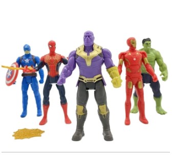 Pack of 5 Bendable Movable Avengers Super Hero Set Spiderman, Iron Man, Hulk, Thanos, Captain America
