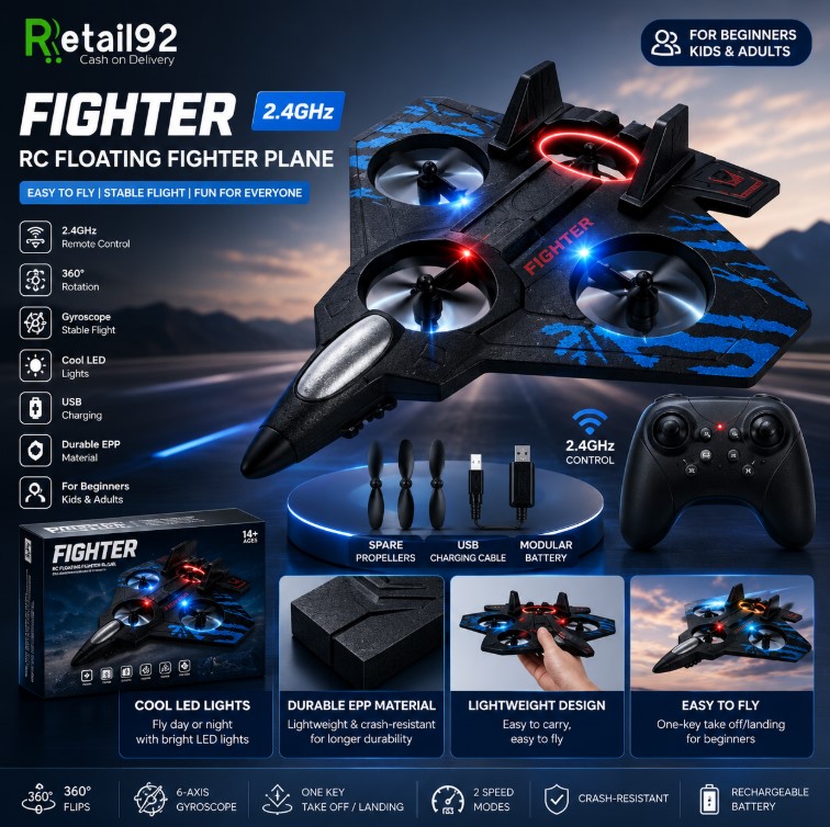 Premium RC Fighter Jet Plane - 2.4G Remote Control Foam Airplane Toy with Lights | High-Speed Glider | Helicopter Style Stunt Aircraft for Kids & Adults