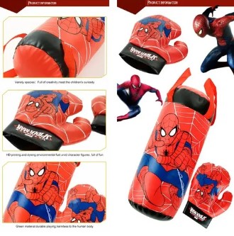 Boxing Kit Set Punching bag Boxing Gloves and Hand Wraps For Kids - Boxing Bag for Kids With Free Simple Black cloths Gloves Punching bag for kids Boxing Kit for kids Boxing Set for kids - Only Random Characters Ben 10 , Spider man etc (Small and Large)