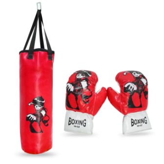 Boxing Punching Bag (1.5 Feet) with Gloves for Kids in MULTI-COLORS with different cartoons printing (filled with cotton)