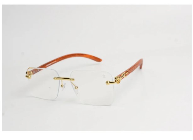 CARNIVORE - 2808 - Golden - Wooden Textured - Rimless - Rectangle - Optics - Eyewear