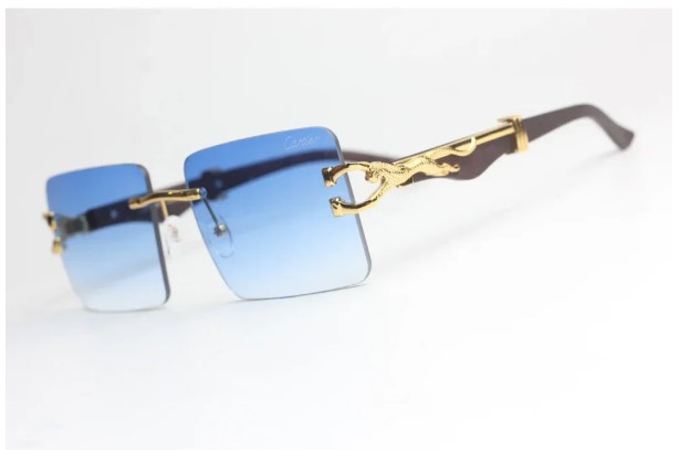 Cartier - RR46 - Golden - Wooden Texture - Rimless - Metal - Rectangle - Sunglasses - Eyewear