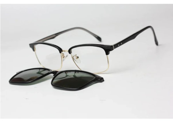 Ray Ban - 1200 - Clubmaster - Black - Golden - Attachment - Polarized - Acetate - Metal - Rectangle - Sunglasses - Eyewear