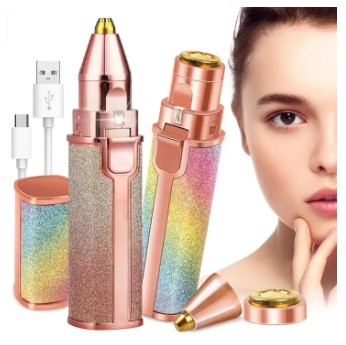 2-in-1 Rechargeable Hair Remover & Eyebrow Trimmer with LED, Painless Precision Shaver for Women’s Face, Lip, Chin, Bikini – Electric Facial Razor for All Skin Types