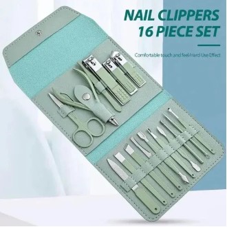 16 PCS Professional Manicure Set Full Function Kit Stainless Steel Pedicure Sets With Leather Portable Case Idea Gift