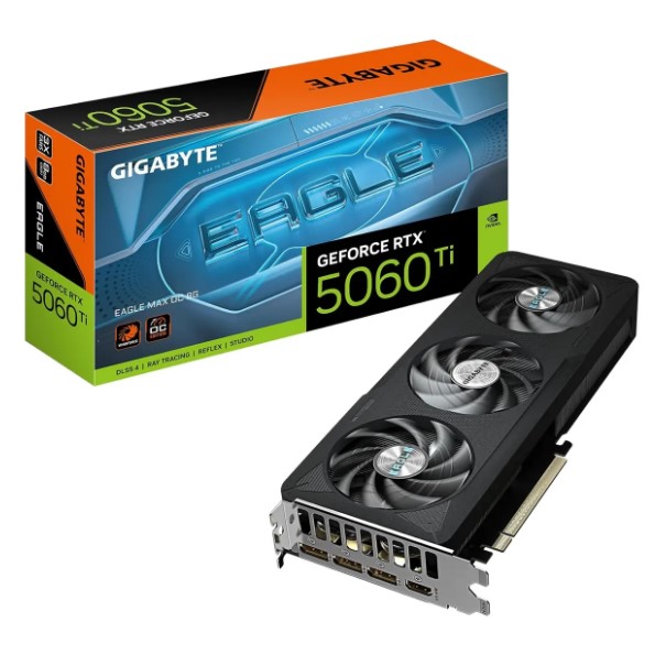 GIGABYTE GeForce RTX 5060 Ti Eagle MAX OC 8G Graphics Card, 8GB 128-Bit GDDR7, PCIe 5.0, 2617MHz, WINDFORCE Cooling System, GV-N506TEAGLEMAX OC-8GD
