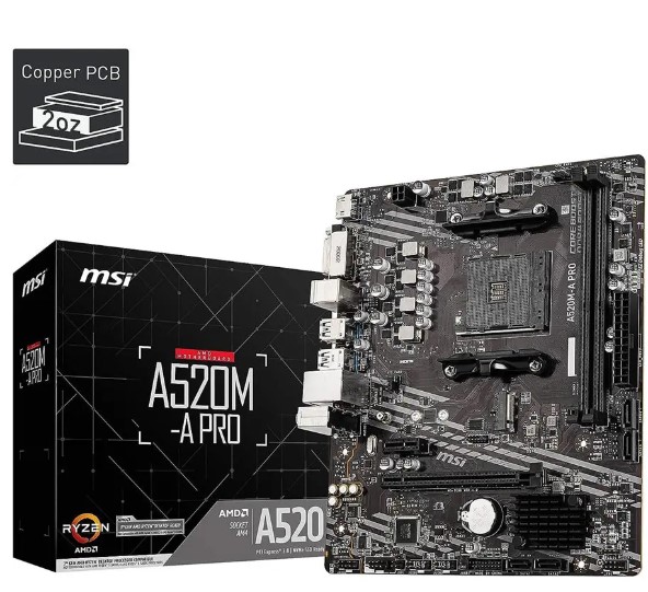 MSI A520M-A PRO Gaming Motherboard AMD | AM4 socket – Ryzen 3000/4000/5000 Support - DDR4