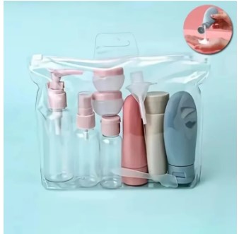 11PCS Travel Toiletries Containers Set – Leak-Proof Silicone Bottles, Refillable Cosmetic Jars & Lotion Pump Dispensers – Portable Travel Makeup & Skincare Storage Kit for Airplane Carry-On