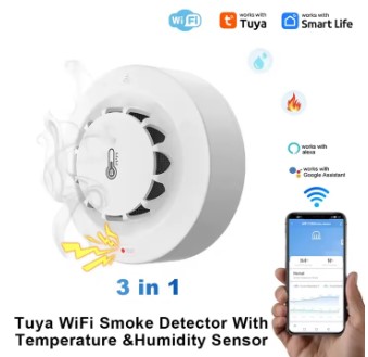 Tuya WiFi Smart Smoke Detector with Temperature & Humidity Sensor, 80dB Alarm, Remote Alerts
