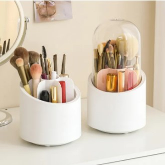 360° Rotating Makeup Brush Storage Box Portable Desktop Cosmetic Organizer,7 Slots Transparent Makeup Brush Box Dust Free Makeup Brush Organizer for Display Stand Bedroom Dresser Bathroom Counter Top