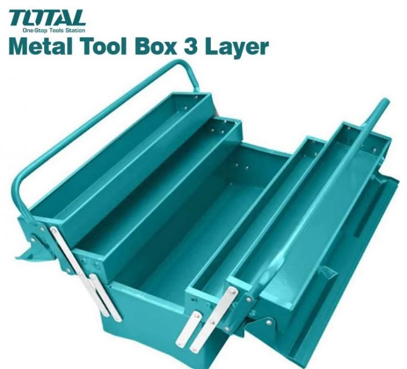 TOTAL Tool Box Large Metal Storage Box with 3 Layers