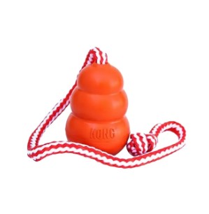 Kong With Rope - For Tug Of War With Dog - Classic Dog Toy, Durable Natural Rubber- Fun to Chew, Chase and Fetch - for All Size Dogs