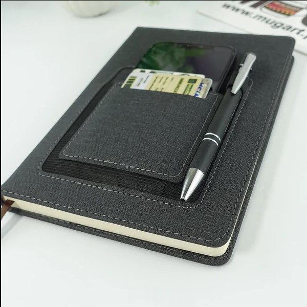 Premium Fabric Diary with Mobile Dual Pockets & Pen Holder