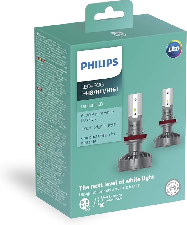 Philips 11366ULWX2 Ultinon LED Car Foglight Bulb (H8/H11/H16), 6.200K, Set Of 2