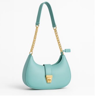 Trendy Faux Leather Crescent Bag – Gold Chain & Turn-Lock