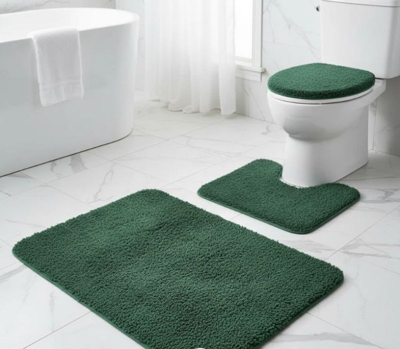 Microfiber Thick Pile Anti Slip Bath Mat Set 3pc
