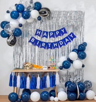 Happy Birthday Decoration Set Theme Including 30 Balloons 15 Rose Gold & 15 White Balloons or White Happy Birthday Banner & 3 Confetti Balloons or Rose Gold Foil Curtains