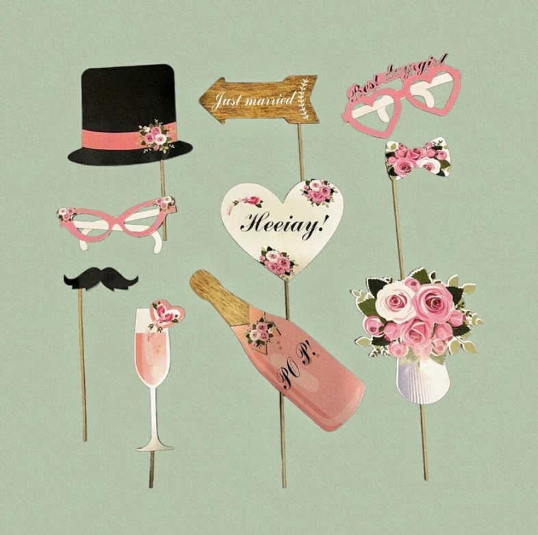 10 Pcs Wedding Photo Booth, Bridal Shower / Bride to be Photo Booth Props Kit, Wedding Party Celebration Props