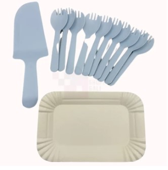 Blue Color Party Tableware Set - Paper Plates Forks And Cake Slicer - Blue - Unisex - Pack Of 21