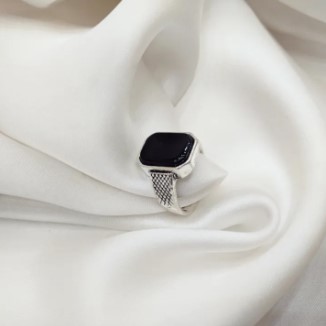 Ring for Men and Boys Stainless Steel Turkish Style With Premium Box Fashion Ring Black Obsidian Stone