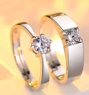 Elegant Round Cut CZ Adjustable Couple Rings Solitaire Wedding Engagement Ring for Women Men