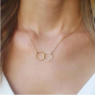 New Arrival Double Ring Clavicle Pendant Necklace for girls - Silver-Golden