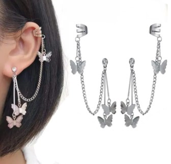 Pair Of Ear Cuff Earring Butterfly Chain Tassel Stylish Earings For Girls Fashion Stylish Korean Jewellery For Girls