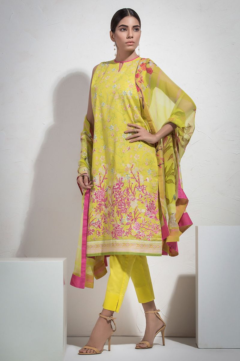 3 Piece Embroidered Suit with Printed Chiffon Dupatta