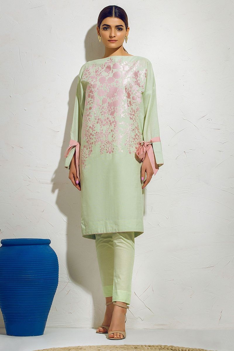 2 Piece Embroidered Suit with Dyed Cambric Trouser