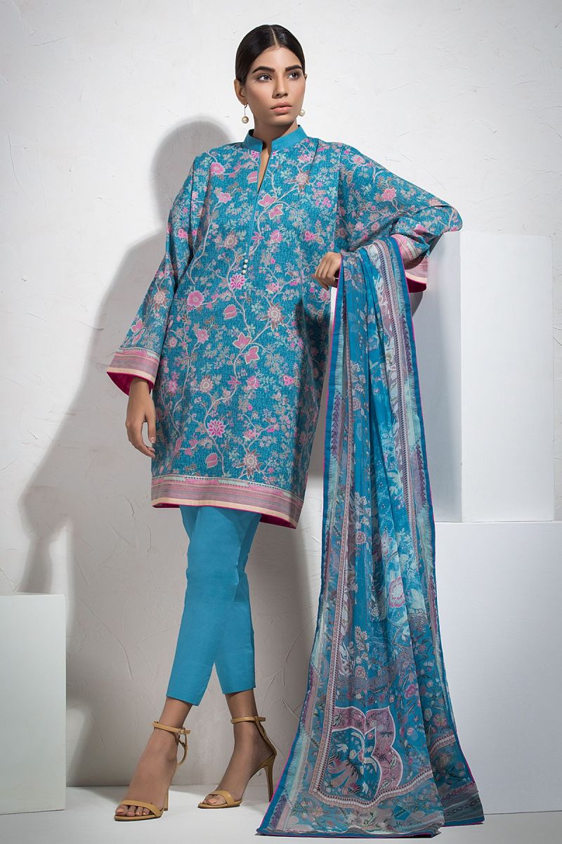 2 Piece Printed Suit with Printed Chiffon Dupatta