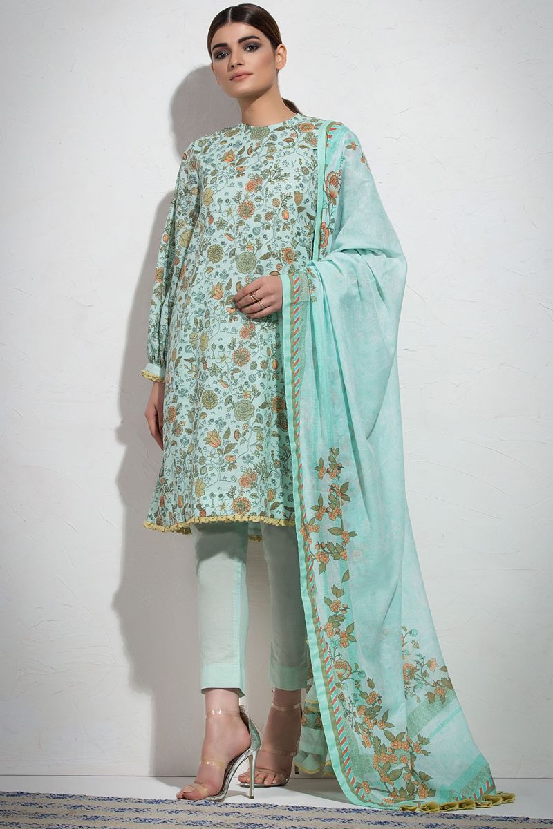 3 Piece Printed Suit with Lawn Dupatta