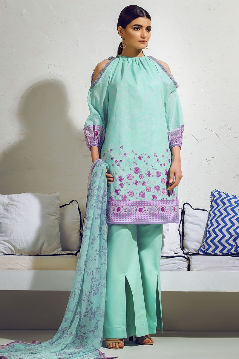 3 Piece Printed Suit with Printed Chiffon Dupatta